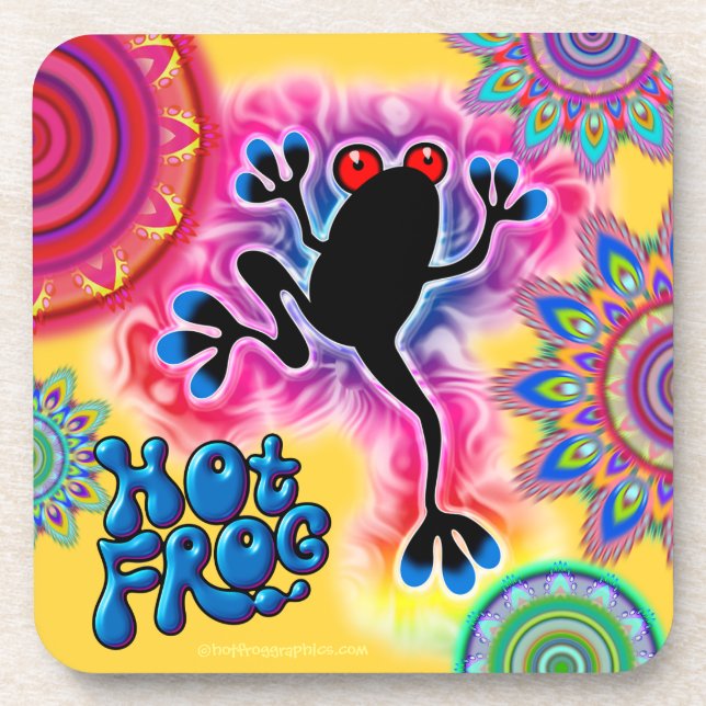 Hot Frog Surf Boho Psychedelic Untersetzer gelb. (Vorderseite)