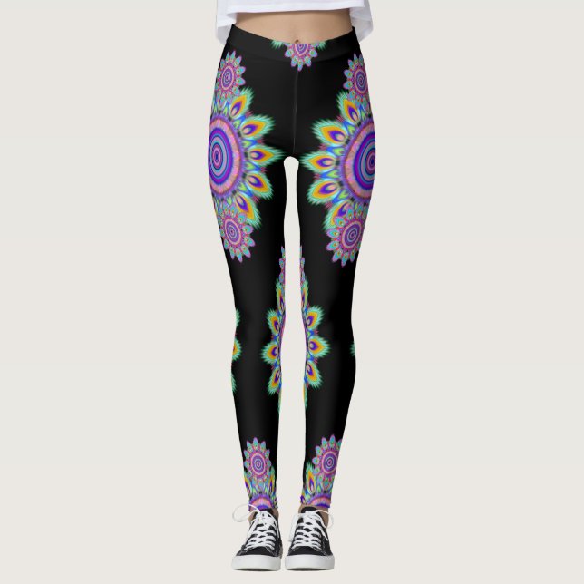 Hot Frog Surf psychedelisch BoHo Leggings schwarz. (Vorderseite)