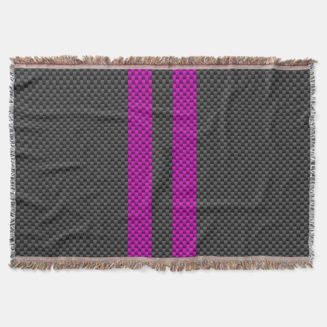 Hot Fuchsia Pink Racing Stripes Carbon Fibre Style Decke (Vorderseite)