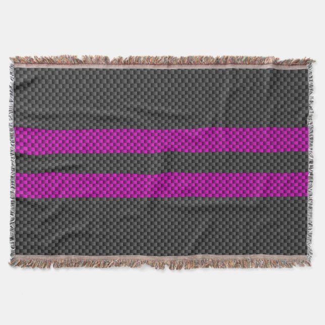 Hot Fuchsia Pink Racing Stripes Carbon Fibre Style Decke (Vorderseite)