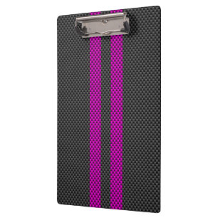Hot Fuchsia Pink Racing Stripes Carbon Fibre Style Klemmbrett