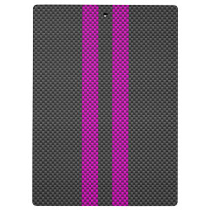 Hot Fuchsia Pink Racing Stripes Carbon Fibre Style Klemmbrett