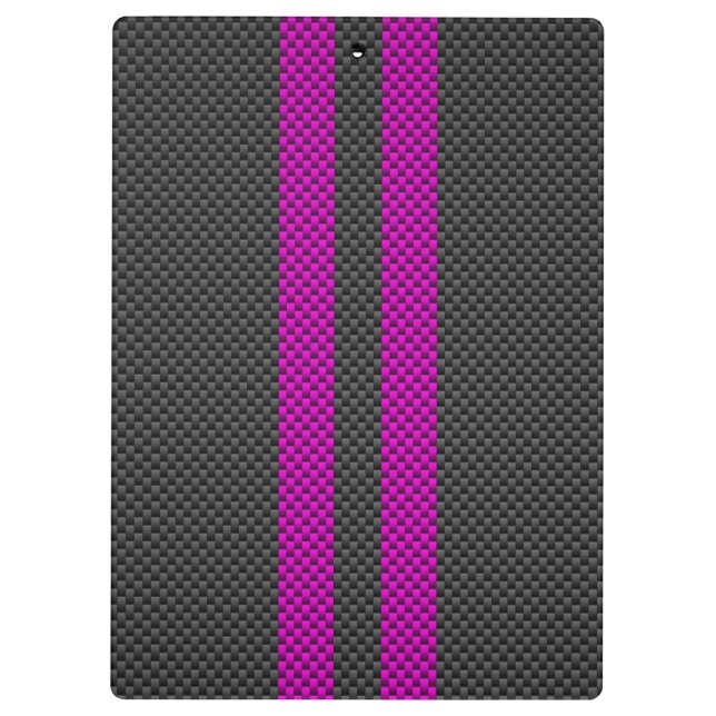 Hot Fuchsia Pink Racing Stripes Carbon Fibre Style Klemmbrett (Rückseite)