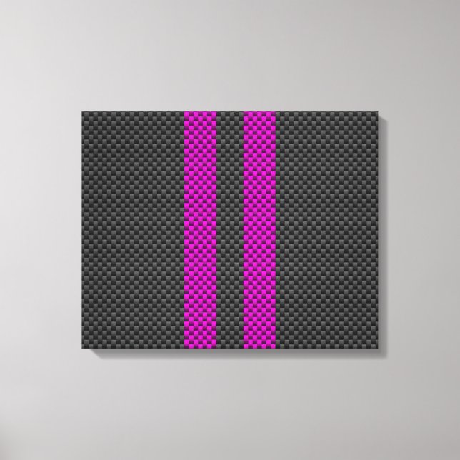 Hot Fuchsia Pink Racing Stripes Carbon Fibre Style Leinwanddruck (Vorderseite)