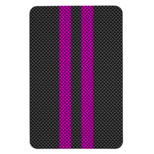 Hot Fuchsia Pink Racing Stripes Carbon Fibre Style Magnet