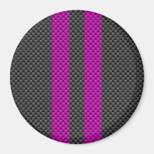 Hot Fuchsia Pink Racing Stripes Carbon Fibre Style Magnet