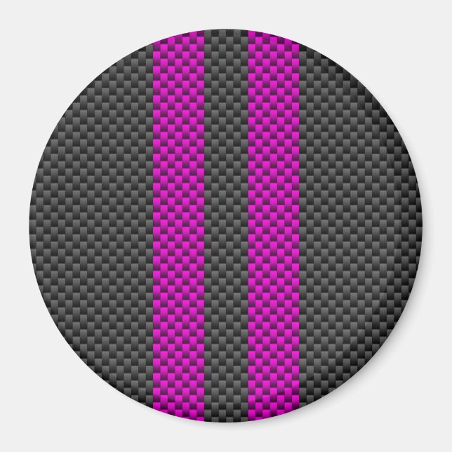 Hot Fuchsia Pink Racing Stripes Carbon Fibre Style Magnet (Vorne)