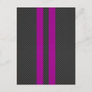 Hot Fuchsia Pink Racing Stripes Carbon Fibre Style Postkarte
