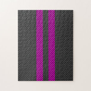 Hot Fuchsia Pink Racing Stripes Carbon Fibre Style Puzzle
