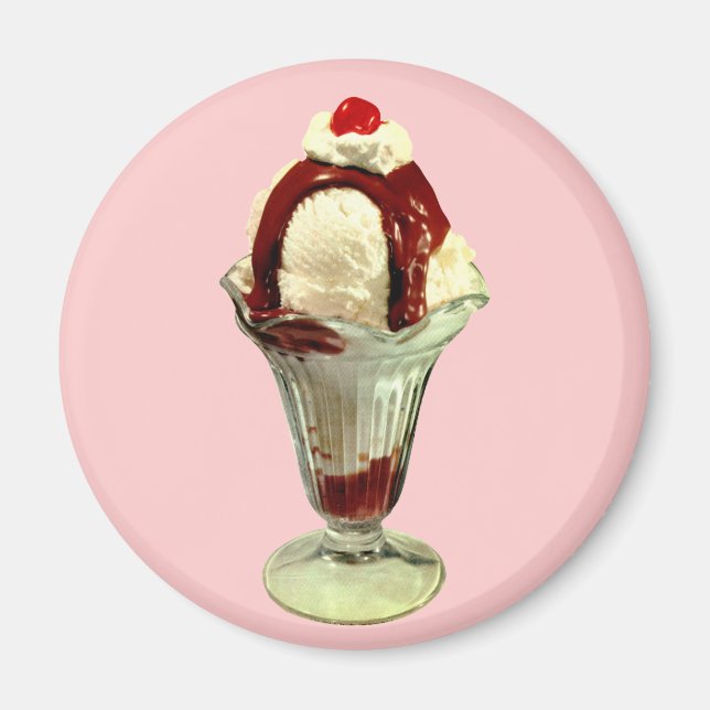 Hot Fudge Sundae Retro-Eiscreme-Magnet Magnet (Vorne)