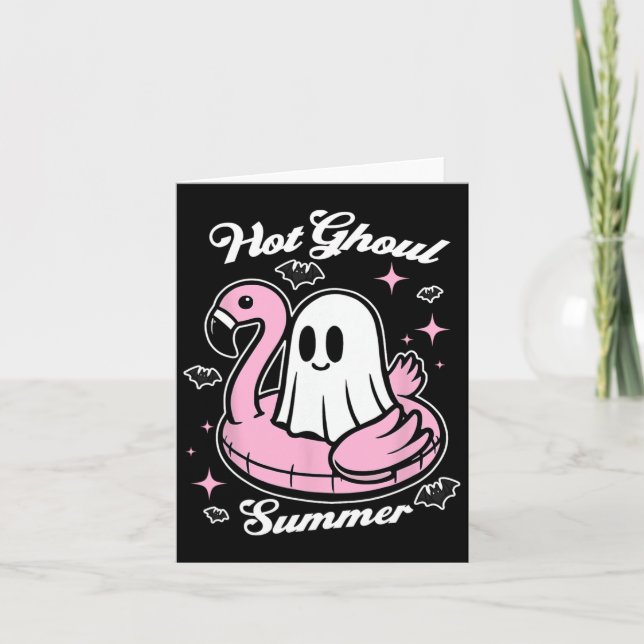 Hot Ghoul Summer Flamingo Ghost Summerween Karte (Vorderseite)