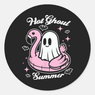 Hot Ghoul Summer Flamingo Ghost Summerween Runder Aufkleber