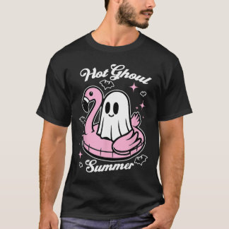 Hot Ghoul Summer Flamingo Ghost Summerween T-Shirt