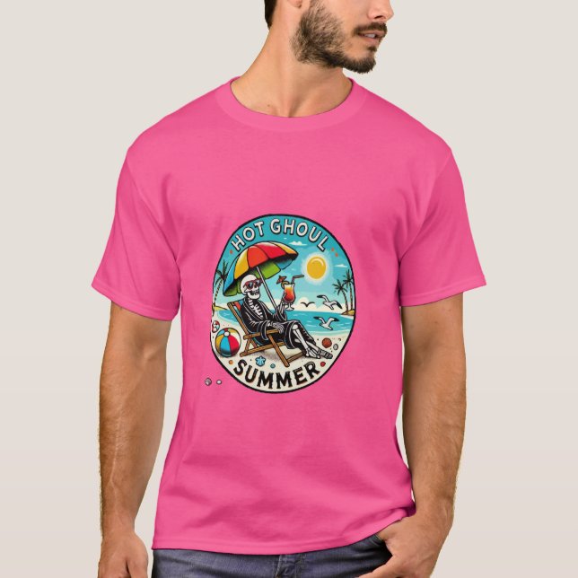 Hot Ghoul Summer Fun Skelettsdesign T-Shirt (Vorderseite)