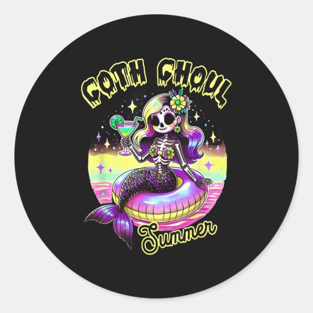 Hot Ghoul Summer Funny Mermaid Sommerurlaub Haw Runder Aufkleber (Vorderseite)
