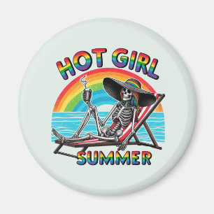 Hot Girl Summer Skeleton Retro Beach Design Magnet