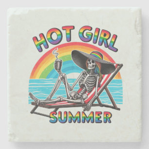 Hot Girl Summer Skeleton Retro Beach Design Steinuntersetzer