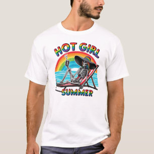 Hot Girl Summer Skeleton Retro Beach Design T-Shirt