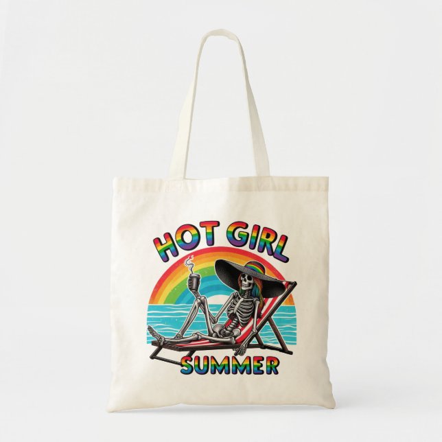 Hot Girl Summer Skeleton Retro Beach Design Tragetasche (Vorne)
