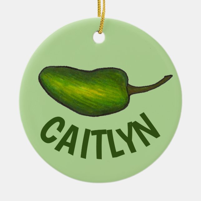 Hot Green Jalapeño Pepper Gemüse Veggie Keramik Ornament (Vorne)
