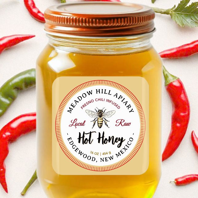 Hot Honey Label Fresno Chili Infused Yellow Bee Runder Aufkleber (Von Creator hochgeladen)