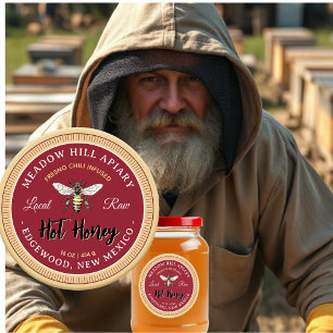 Hot Honey Label Fresno Chili Infused Yellow Bee Runder Aufkleber