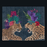 Hot House Leopards | Ein Paar Puzzle<br><div class="desc">Dieser Druck zeichnet sich durch ein Paar von Geparden aus,  die in einem Blumengarb geschmückt sind | Von Fab Funky. Bild-ID: 192444GG</div>