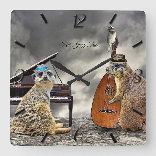Hot Jazz Trio Quadratische Wanduhr (Vorderseite)