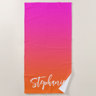 Hot Magenta Pink Bright Orange Ombre Name Strandtuch