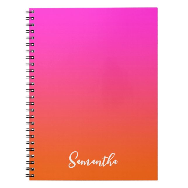 Hot Magenta Pink und Bright Orange Ombre Name Notizblock (Vorderseite)