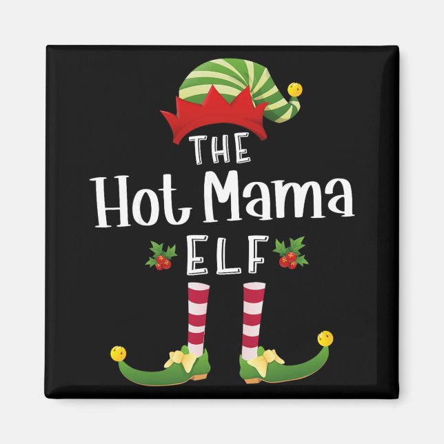 Hot Mama Christmas Elf Matching Pajama X-mas Party Magnet (Vorne)