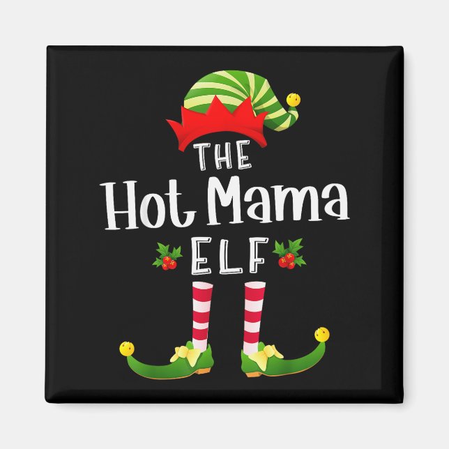 Hot Mama Christmas Elf Matching Pajama X-mas Party Magnet (Vorne)