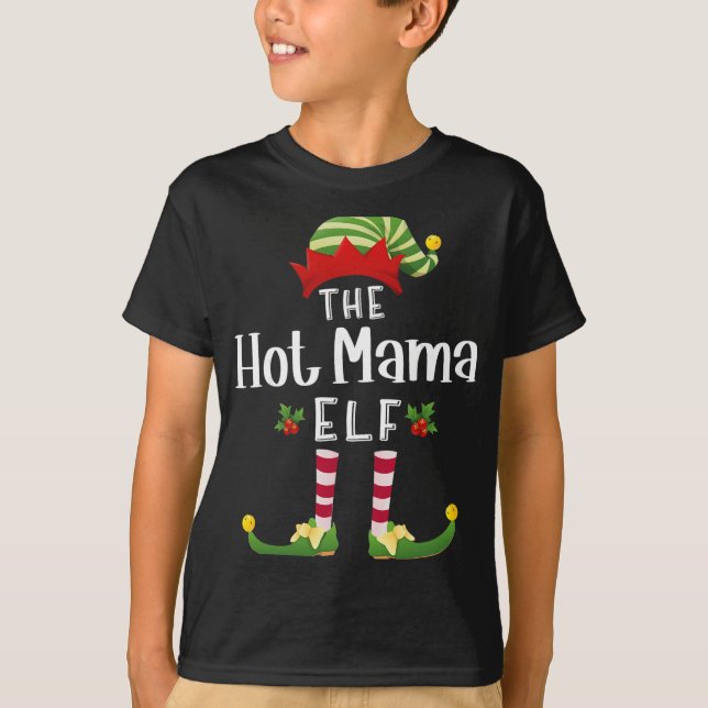 Hot Mama Christmas Elf Matching Pajama X-mas Party T-Shirt (Vorderseite)