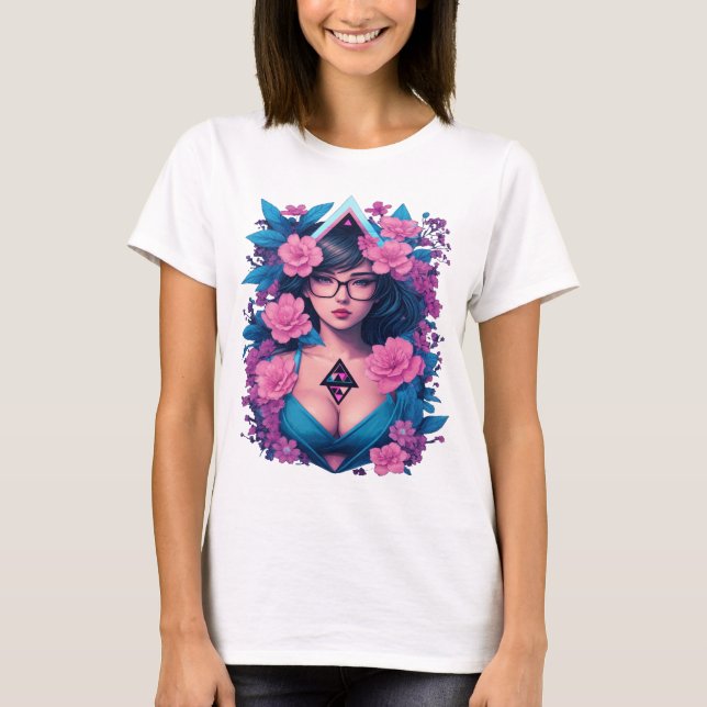 Hot Mama Sommer Blume pink blau türkis T-Shirt (Vorderseite)