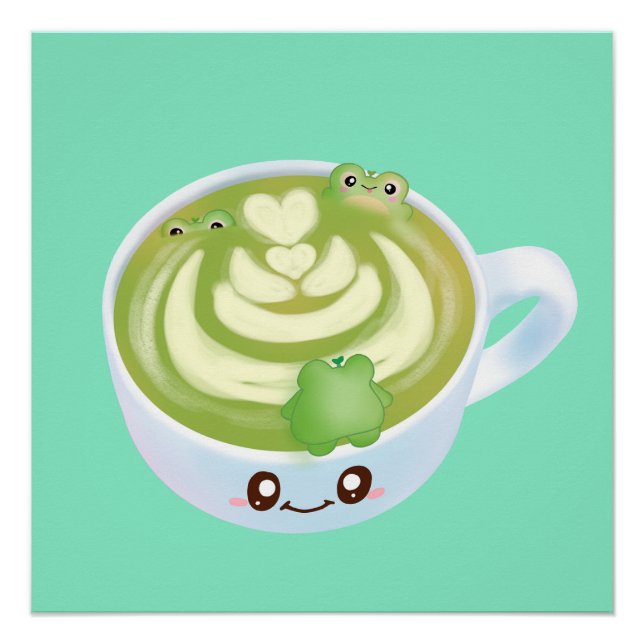 Hot Matcha Green Tee Latte mit Niedlichen Fröschen Poster (Vorderseite)