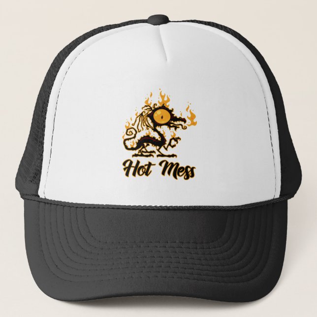 Hot Mess Crispy Dragon Truckerkappe (Vorderseite)