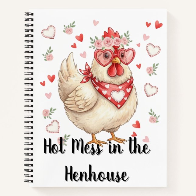 Hot Mess in the Henhouse Valentine Chicken Grid Notizbuch (Vorderseite)