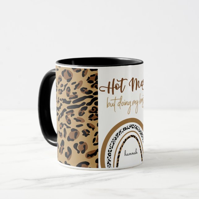 Hot Mess Zitat Leopard Print Rainbow Personalisier Tasse (Vorderseite Links)