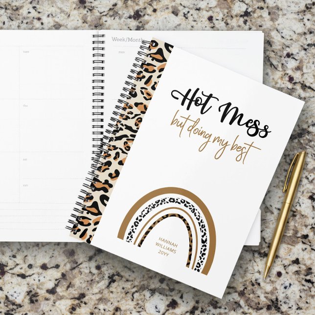 Hot Mess Zitat Tier Leopard Printwerbung Regenboge Planer (Personalized Notebook by Darling & May)
