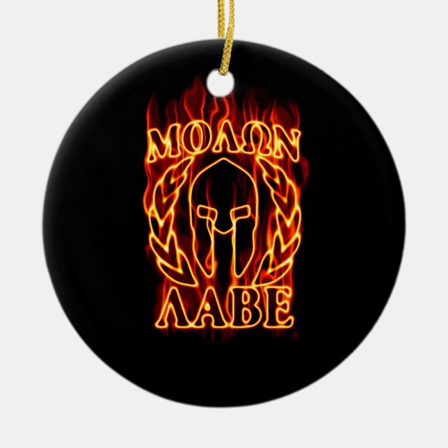 Hot Molon Labe Warrior Mask Laurels on Fire Keramikornament (Vorne)