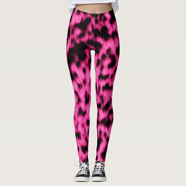 Hot Neon Pink Cheetah Rave Liebe Leggings (Vorderseite)