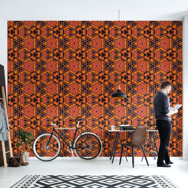 Hot Orange Geo Tapete (Wohnbereich)
