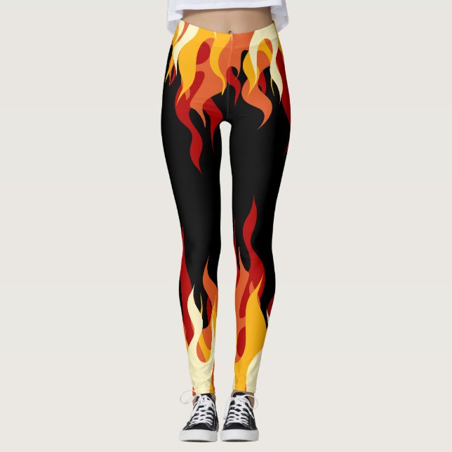 'Hot Pants' Flammen auf schwarz Leggings (Vorderseite)