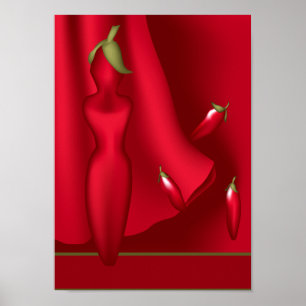 Hot Passionate Chili Pepper Woman Print Poster