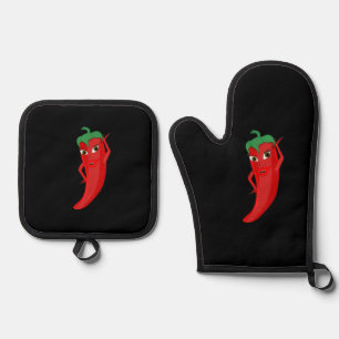 Hot Pepper Diva Zeichne benutzerdefiniert schwarz Ofenhandschuh & Topflappen-Set