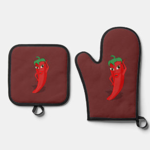 Hot Pepper Diva Zeichne Custom Red Ofenhandschuh & Topflappen-Set