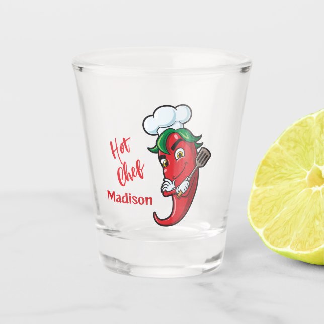 Hot-Pepper-Koch für benutzerdefinierten Text Schnapsglas (Vorderseite)