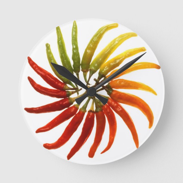Hot Pepper Rainbow Runde Wanduhr (Vorderseite)