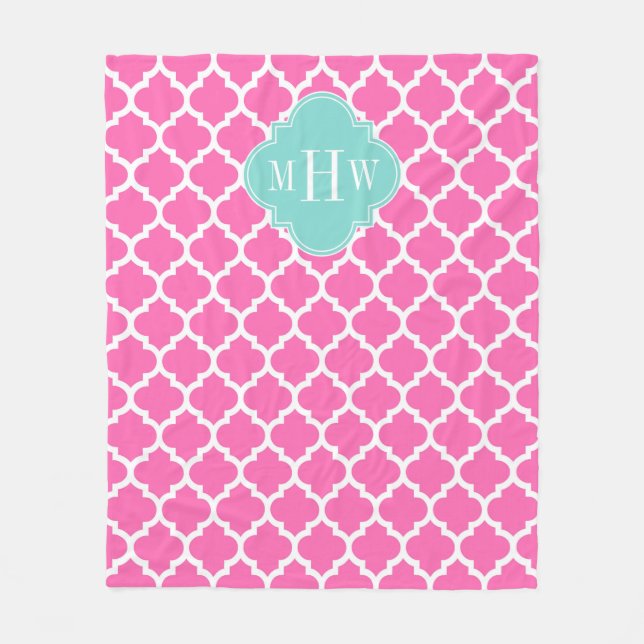 Hot Pink2 mit marokkanischem #5 Türkis 3 Init Mono Fleecedecke (Vorderseite)