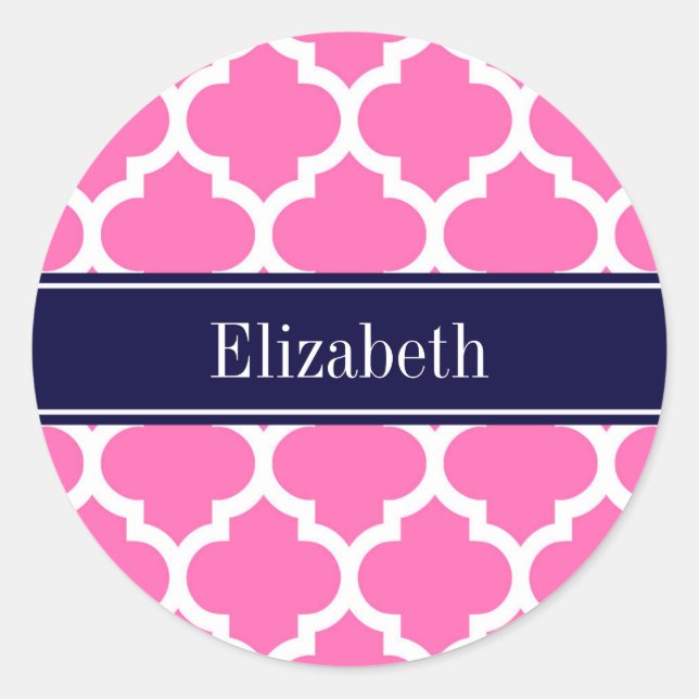 Hot Pink2 Welch marokkanische #5 Navy Blue Name Mo Runder Aufkleber (Vorderseite)